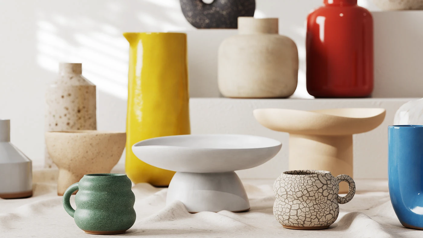 ceramic materials handmade set design art direction 3d design lighting models acrylic papermache