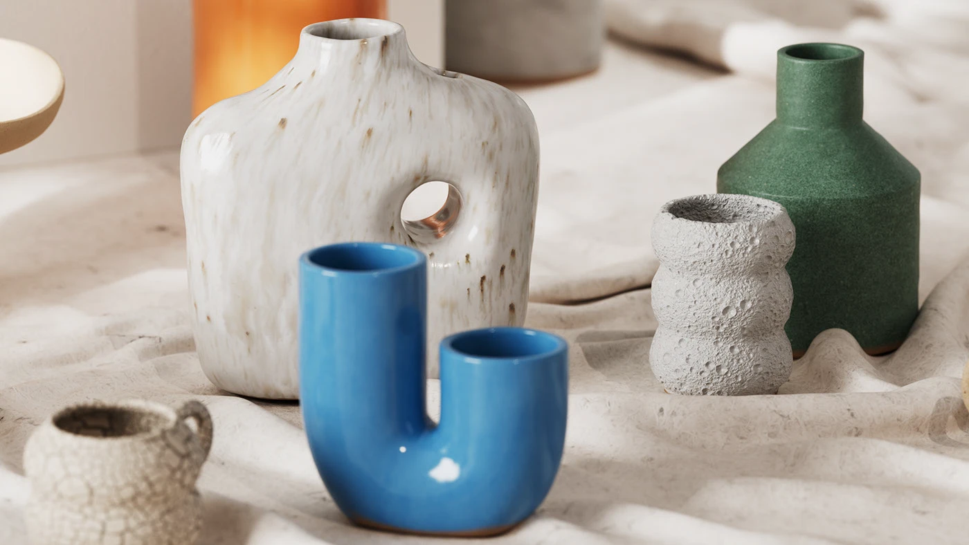 ceramic materials handmade set design art direction 3d design lighting models acrylic papermache