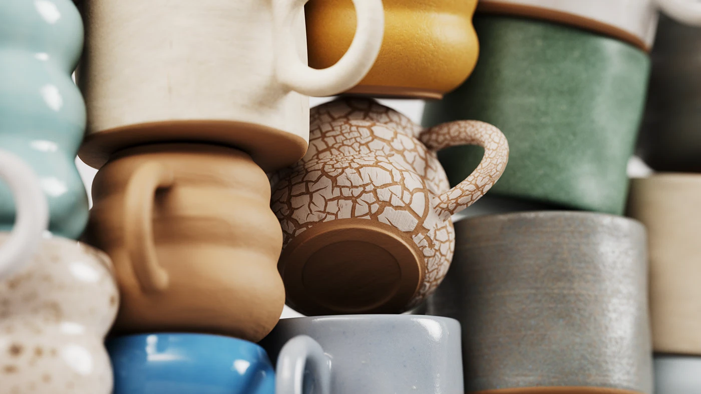 ceramic materials handmade set design art direction 3d design lighting models acrylic papermache