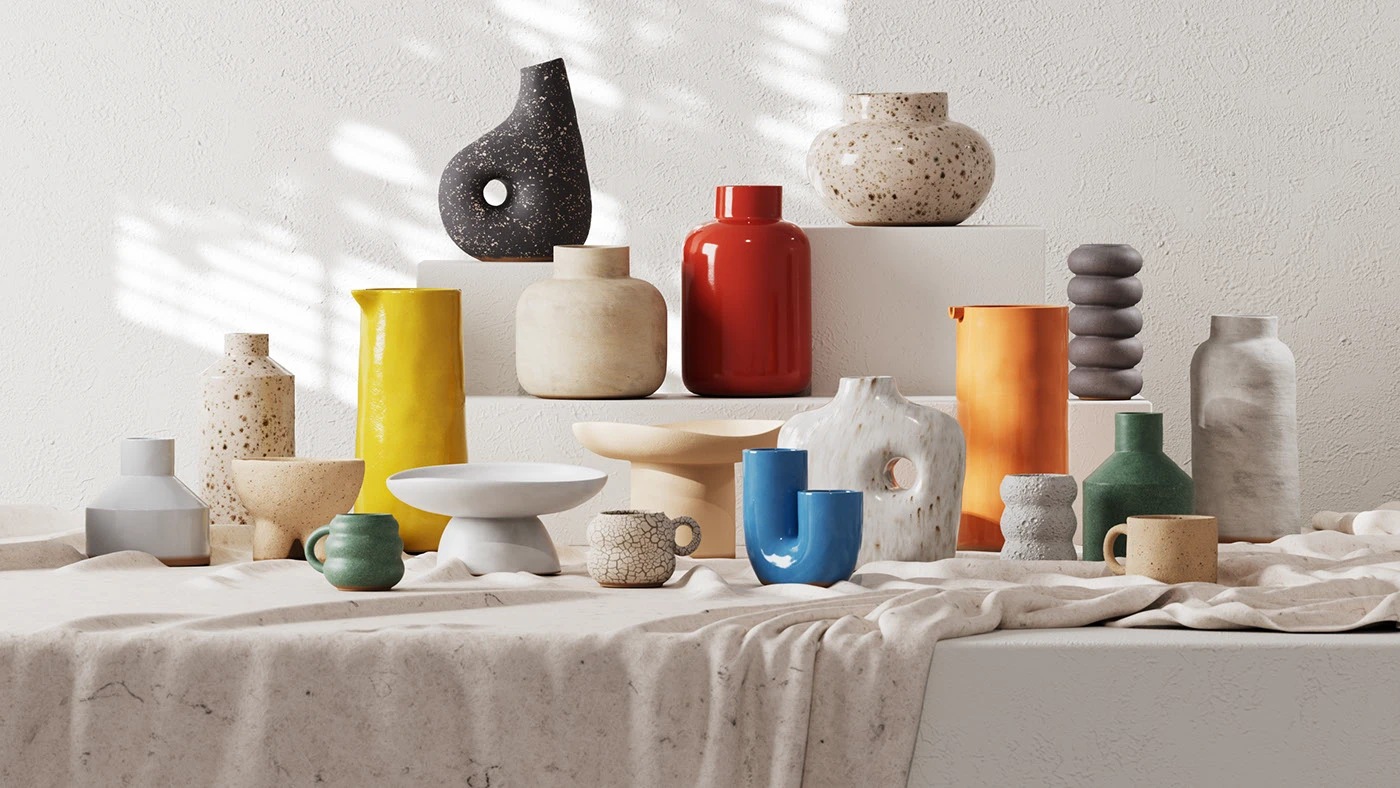 ceramic materials handmade set design art direction 3d design lighting models acrylic papermache