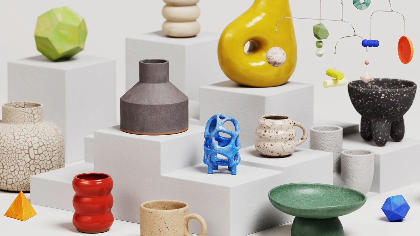 ceramic materials handmade set design art direction 3d design lighting models acrylic papermache