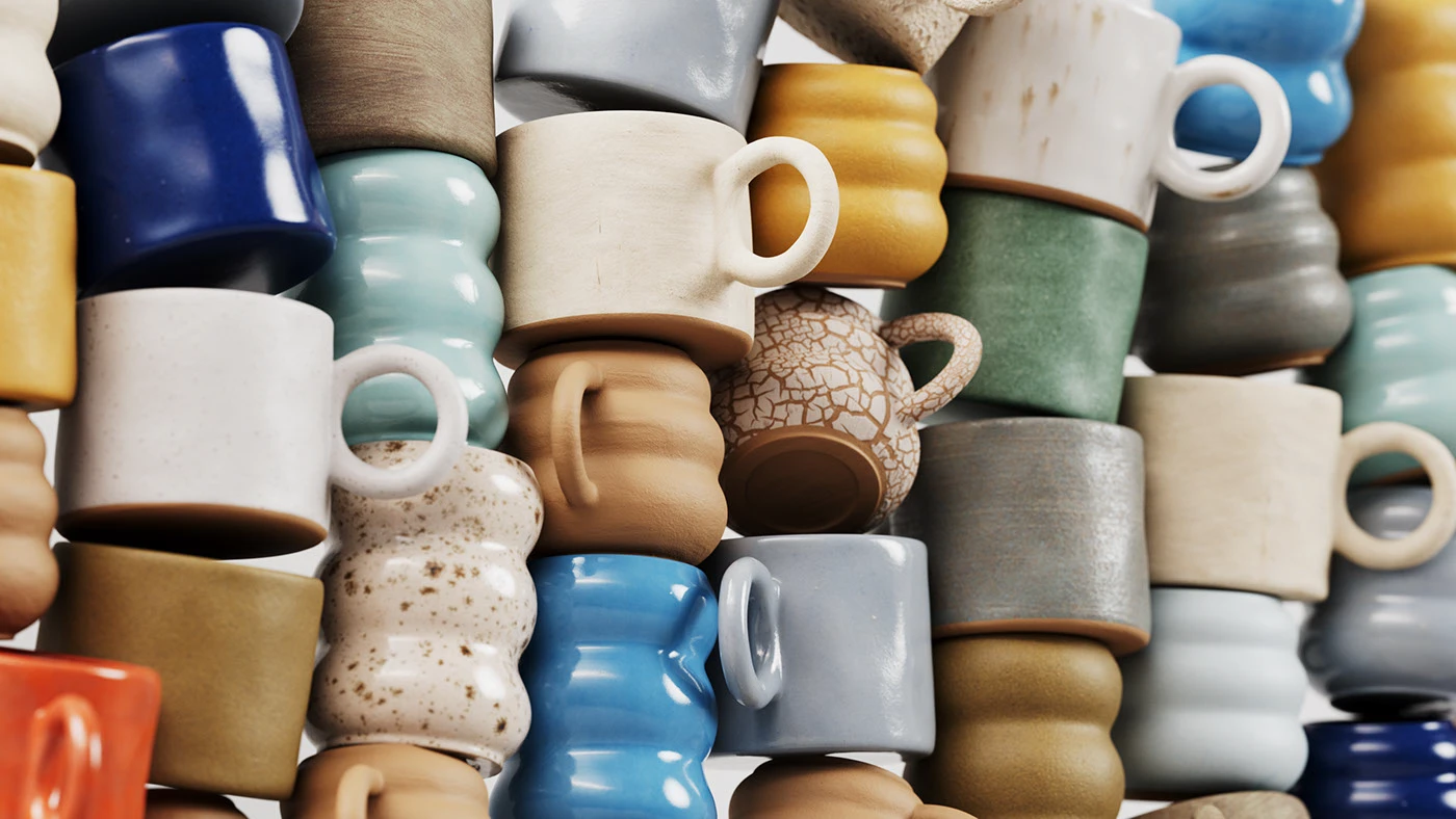 ceramic materials handmade set design art direction 3d design lighting models acrylic papermache