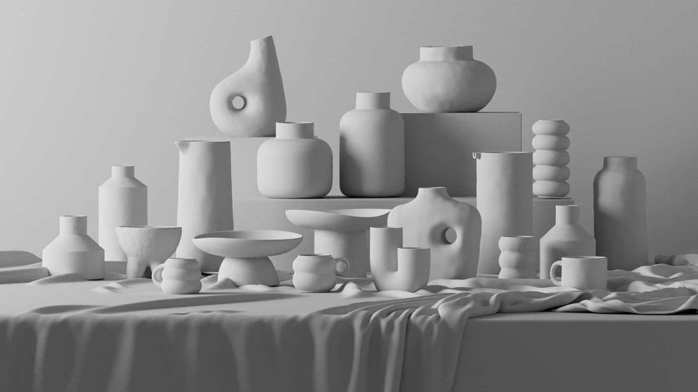 ceramic materials handmade set design art direction 3d design lighting models acrylic papermache